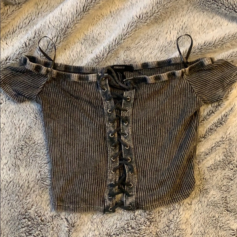 Forever 21 Black Acid Washed Crop Top